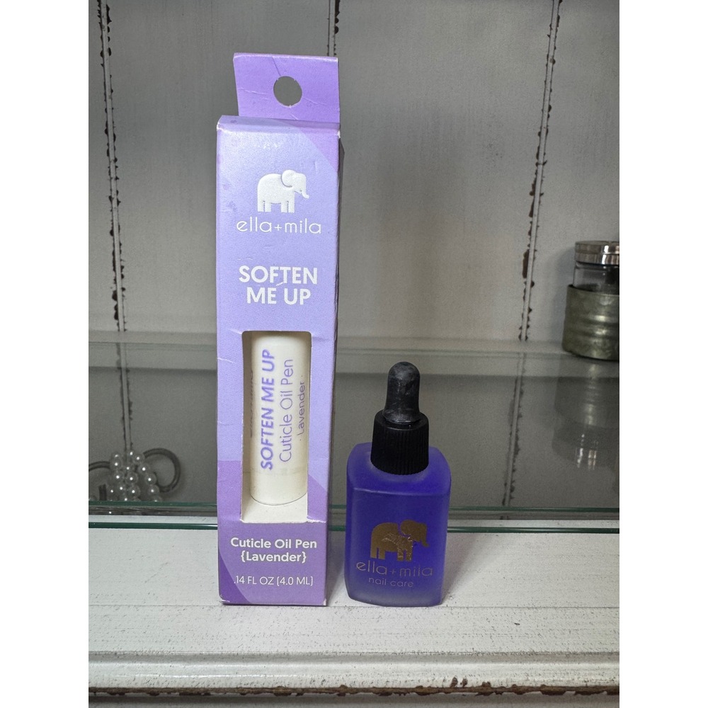 Ella + Mila Soften Me Up Lavender Cuticle Oil Pen and Dropper Bottle Set 2pc New